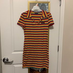 I am selling a rainbow form fitted dress. It is a size large, fits like a medium